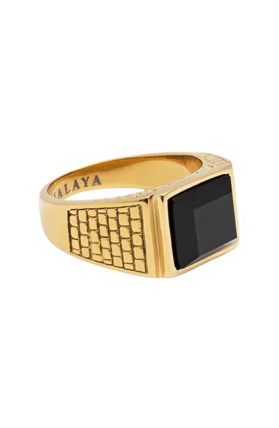 Nialaya Brick Signet Ring With Agate In Black
