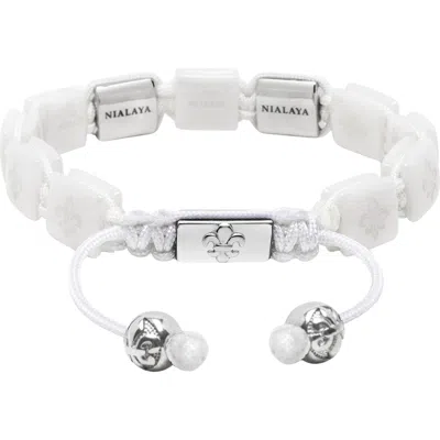 Nialaya Ceramic Flatbead Bracelet With Cz In White