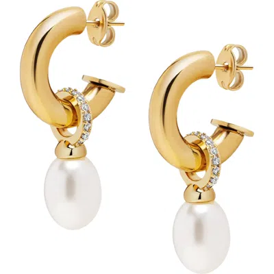 Nialaya Chunky Pearl Hoops In Gold