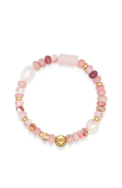 Nialaya Gemstone And Pearl Wristband In Pink