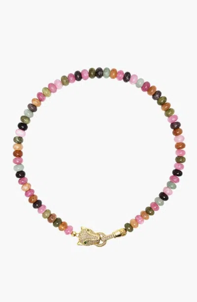 Nialaya Gemstone Choker With Panther Head In Multi