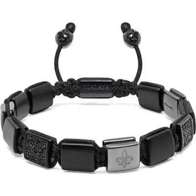 Nialaya Matte Onyx Fleur Flatbead Bracelet In Black