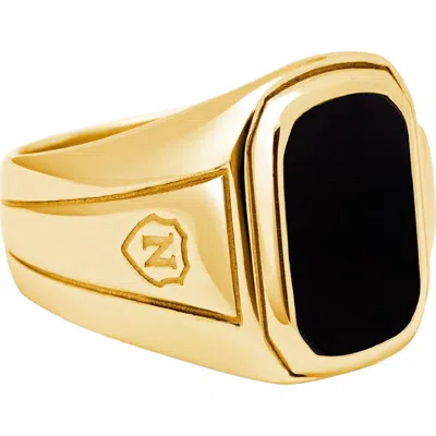 Nialaya Oblong Signet Ring With Onyx In Gold