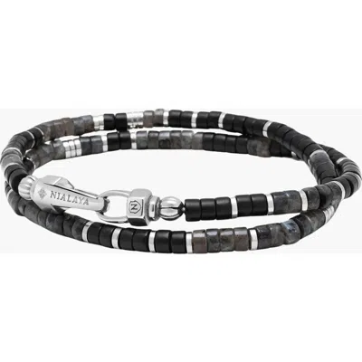 Nialaya Onyx And Labradorite Heishi Wrap Bracelet In Multi