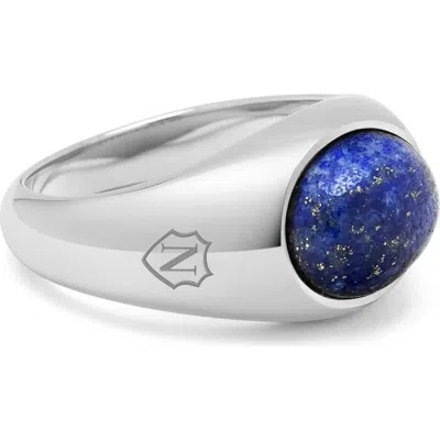 Nialaya Oval Signet Ring With Lapis In Blue
