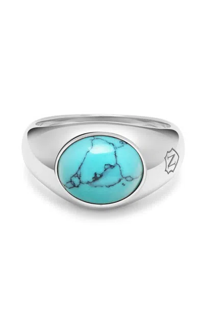 Nialaya Oval Signet Ring With Stone In Silver