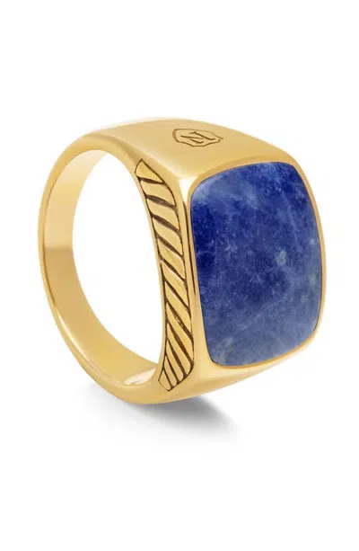 Nialaya Signet Ring With Blue Dumortierite In Gold