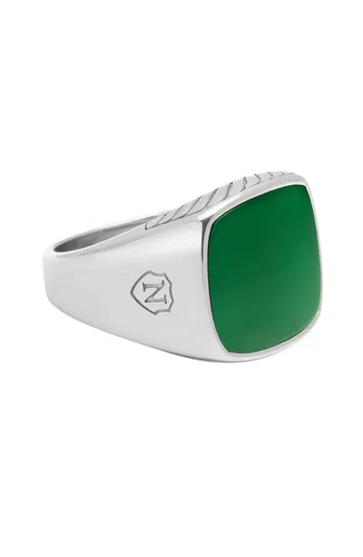Nialaya Signet Ring With Green Agate In Multi