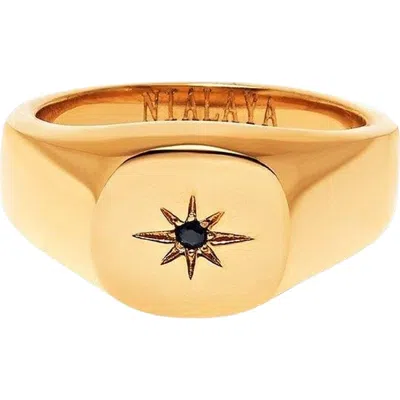 Nialaya Skyfall Starburst Signature Ring In Gold