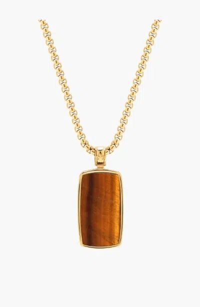 Nialaya Tiger Eye Dog Tag Necklace In Multi