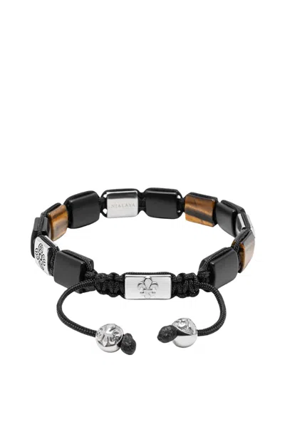 Nialaya Tiger Eye Dorje Flatbead Bracelet In Black
