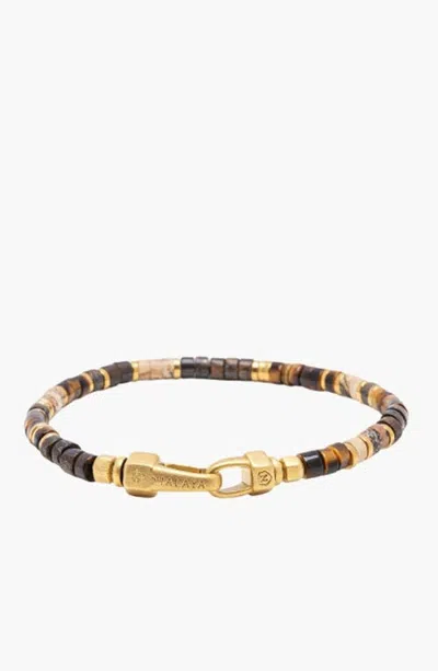 Nialaya Tiger Eye Heishi Bracelet In Gold