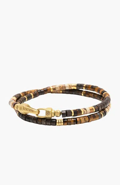 Nialaya Tiger Eye Heishi Wrap Bracelet In Brown