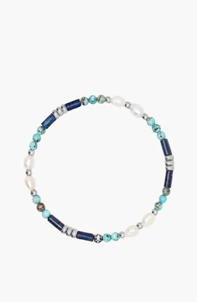 Nialaya Turquoise Lapis And Pearl Gemstone Beaded Bracelet In Multi