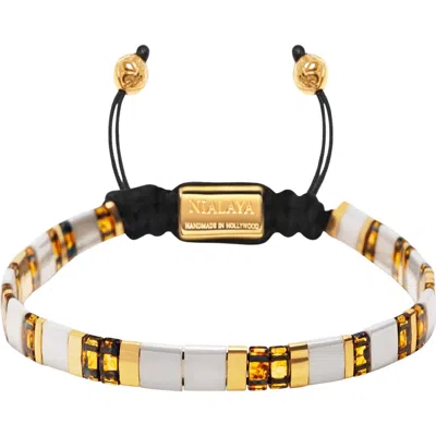 Nialaya White Miyuki Tila Bead Bracelet In Gold