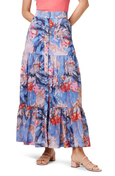 Nic + Zoe Dreamscape Floral Tiered Maxi Skirt In Blue Multi