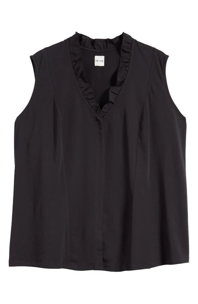 Nic + Zoe Ruffle Around Mixed Media Sleeveless Top In Black Onyx