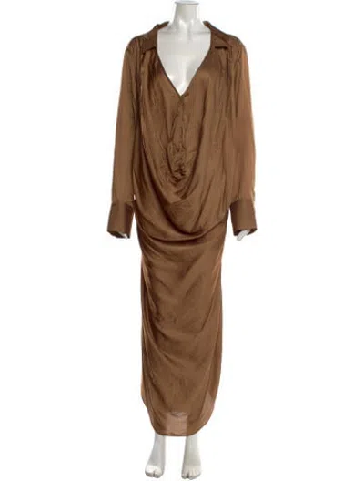 Pre-owned Nicholas K V-neck Long Dress In Brown