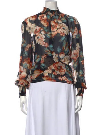Pre-owned Nicholas Silk Floral Print Blouse In Black