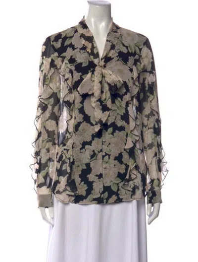 Pre-owned Nicholas Silk Floral Print Blouse In Black/neutrals