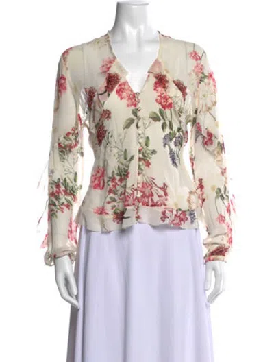 Pre-owned Nicholas Silk Floral Print Blouse In Neutrals