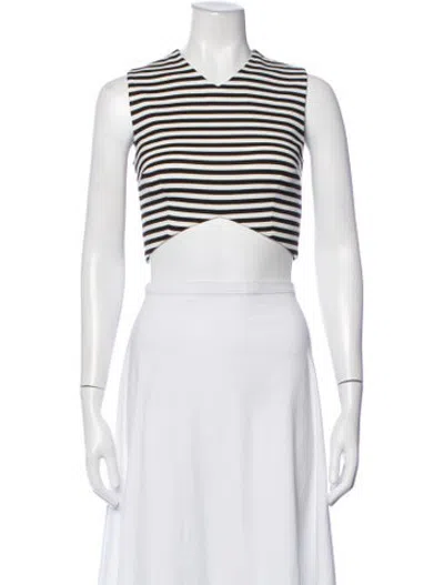 Pre-owned Nicholas Striped V-neck Crop Top In Black