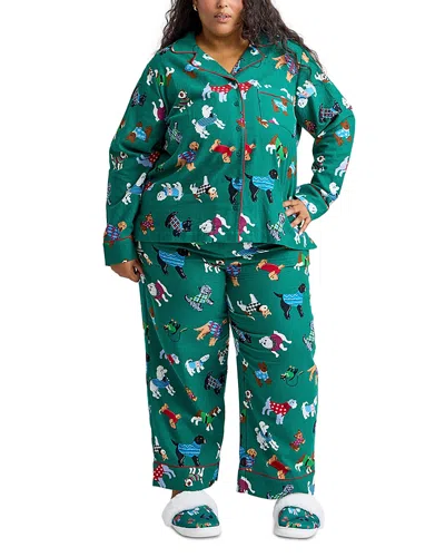 Nick & Nora Dogs Flannel Long Sleeve Pajama Set In Green