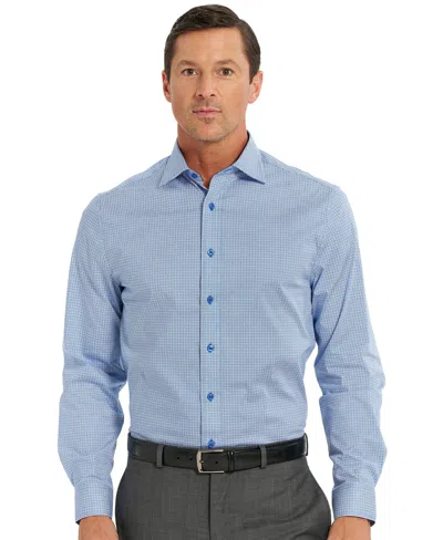 Nick Graham Men's Burnie Box Grid Stretch Spread Collar Modern-fit Dress Shirt In Blue