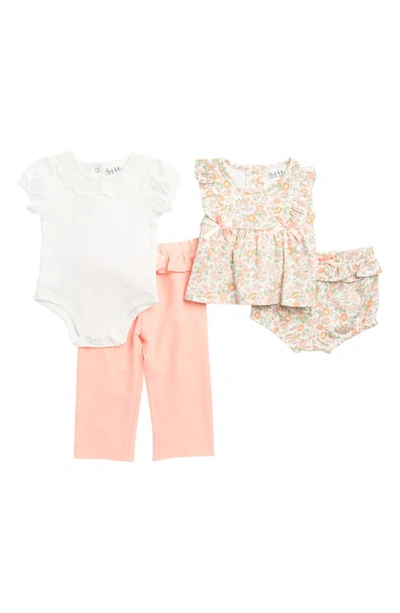 Nicole Miller Babies' Four-piece Ruffle Outfit Set In Peach Melba