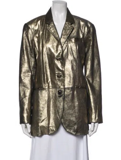 Pre-owned Nicole Miller Lamb Leather Coat In Gold