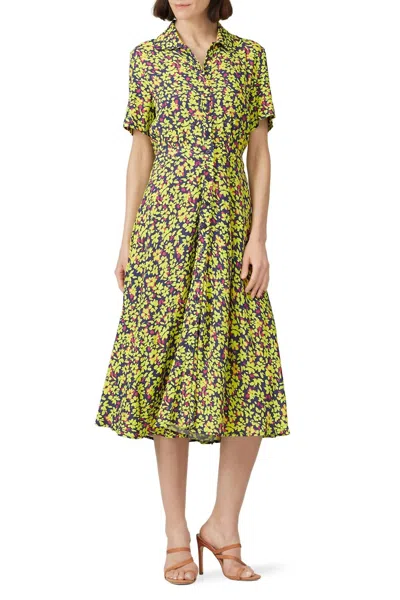 Nicole Miller Painted Primrose Button Down Dress In Yellow In Green
