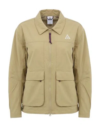 Nike Acg Woman Jacket Khaki Size L Nylon, Elastane In Brown