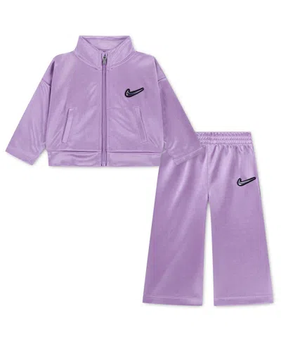 Nike Kids' Baby Girls' Swoosh Sparkle Long-sleeve Zip-closure Elastic-waist Track Jacket And Pants, 2-piece Set In Purple
