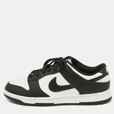Pre-owned Nike Black/white Leather Dunk Low Top Sneakers Size 45