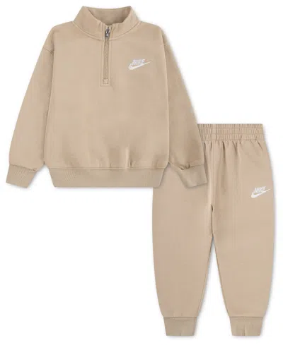 Nike Babies' Boy Toddler 2t-4t Logo Detail Sweatshirt And Jogger Pants, 2-piece Set In Neutral