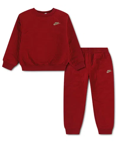 Nike Kids' Boys' And Girls' Frost Futura Long-sleeve Elastic-waist Top And Pants, 2-piece Set In Red