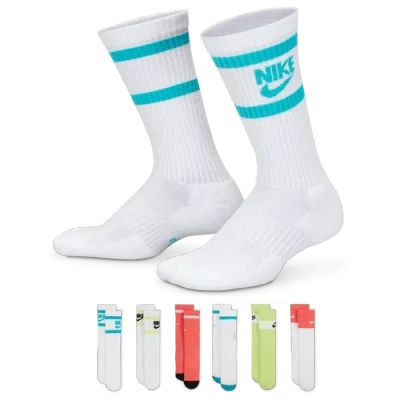 Nike Kids' Boys  6 Pack Cushioned Crew Socks In White/blue/pink