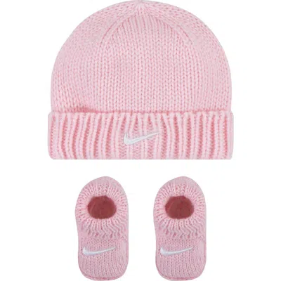 Nike Kids'  Cable Knit Beanie & Booties Set In Pink