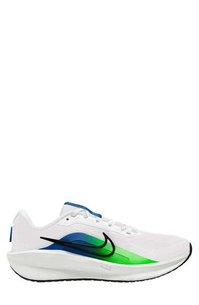 Nike Downshifter 13 Running Shoe In White/ Black/ Star Blue/ Green