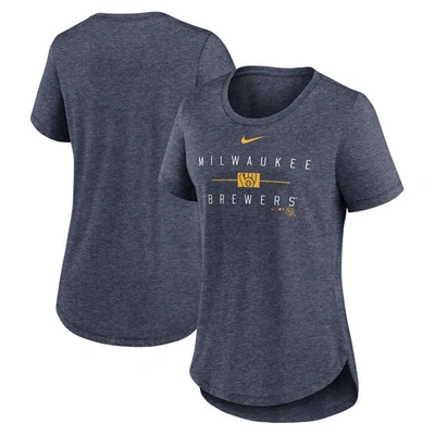 Nike Heather Navy Milwaukee Brewers Knockout Team Stack Tri-blend T-shirt In Blue