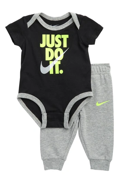 Nike Babies' Just Do It Bodysuit & Pants Set In Dark Grey Heather