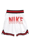 Nike Kids' Dri-fit Dna Mesh Basketball Shorts In White/ University Red