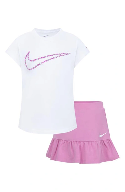 Nike Kids' Dri-fit Heart Swoosh Scooter T-shirt & Skirt Set In Magic Flamingo