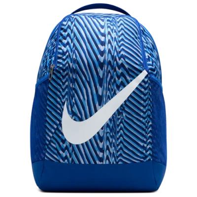 Nike Kids  Brasilia Aop Backpack In White/game Royal/midnight Navy