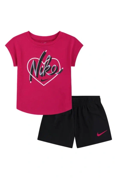 Nike Kids' Shoelace Heart T-shirt & Shorts Set In Black