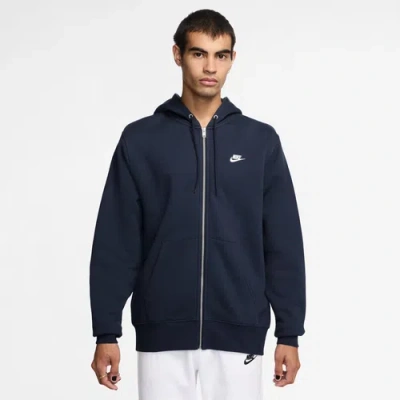 Nike Mens  Club Full-zip Hoodie In White/obsidian/obsidian