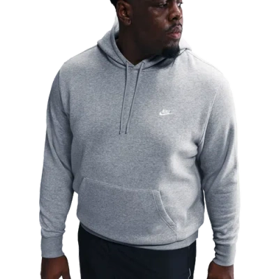 Nike Mens  Club Pullover Hoodie In Dark Grey Heather/white/light Smoke Grey