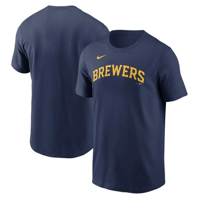 Nike Navy Milwaukee Brewers Fuse Wordmark T-shirt In Blue