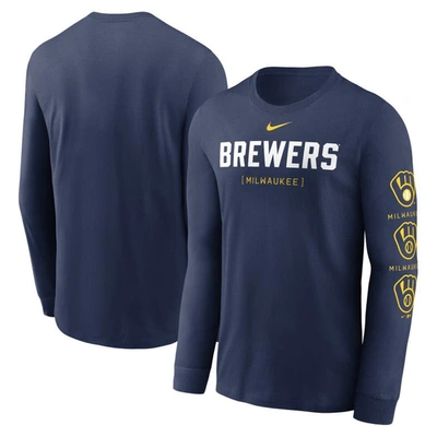 Nike Navy Milwaukee Brewers Repeater Long Sleeve T-shirt In Blue