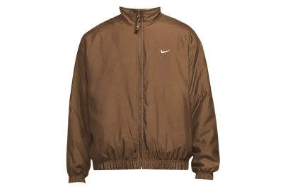 Pre-owned Nike Lab Solo Swoosh Satin Bomber Jacket Ale Brown/white